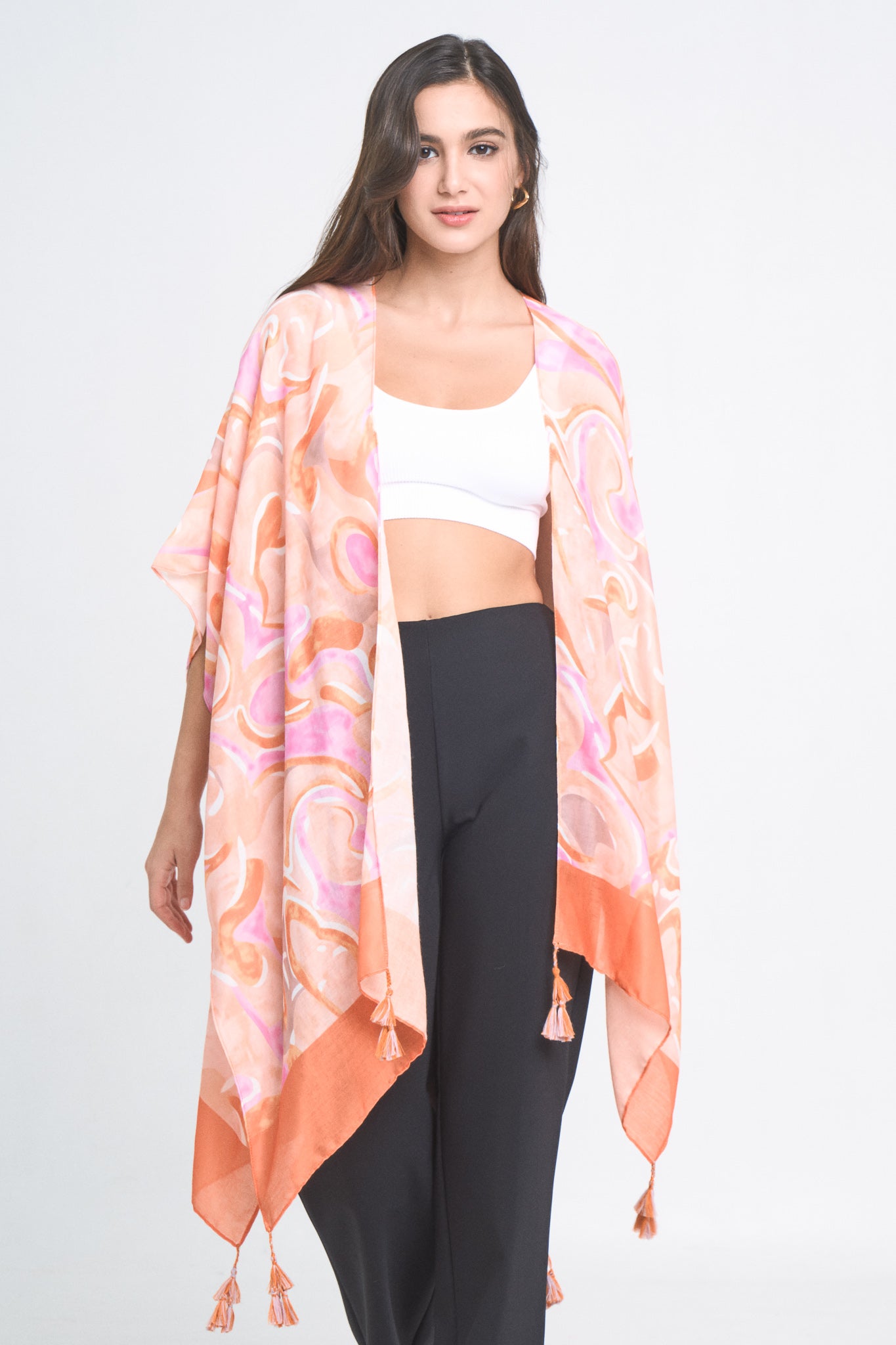 Swirl Border Print Kimono