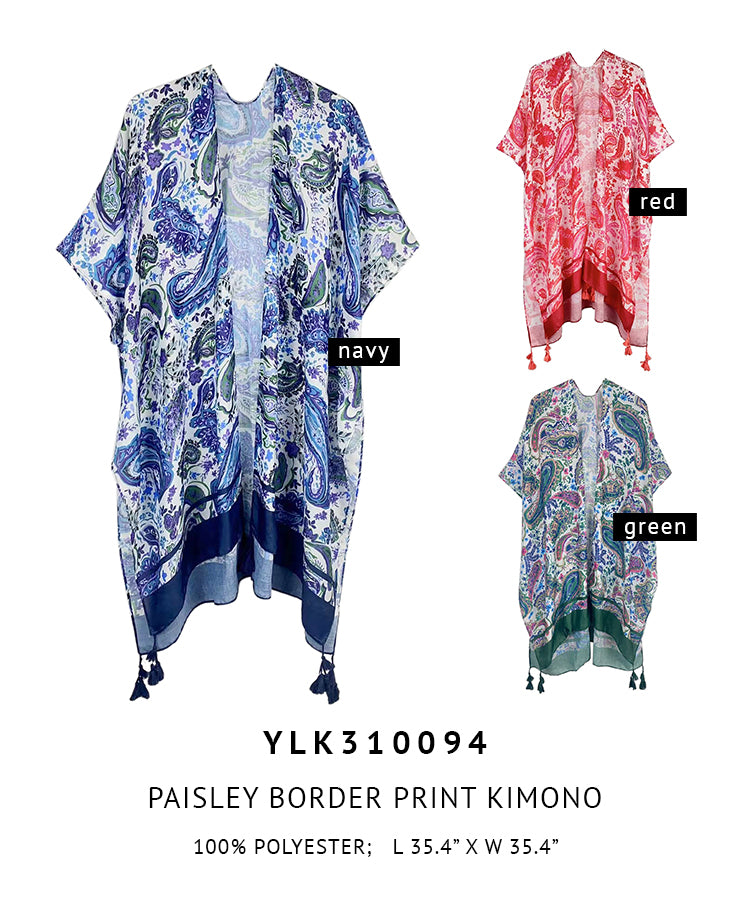 Paisley Border Print Kimono