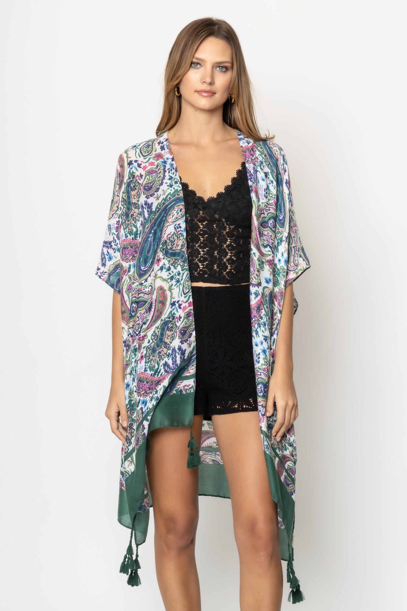 Paisley Border Print Kimono