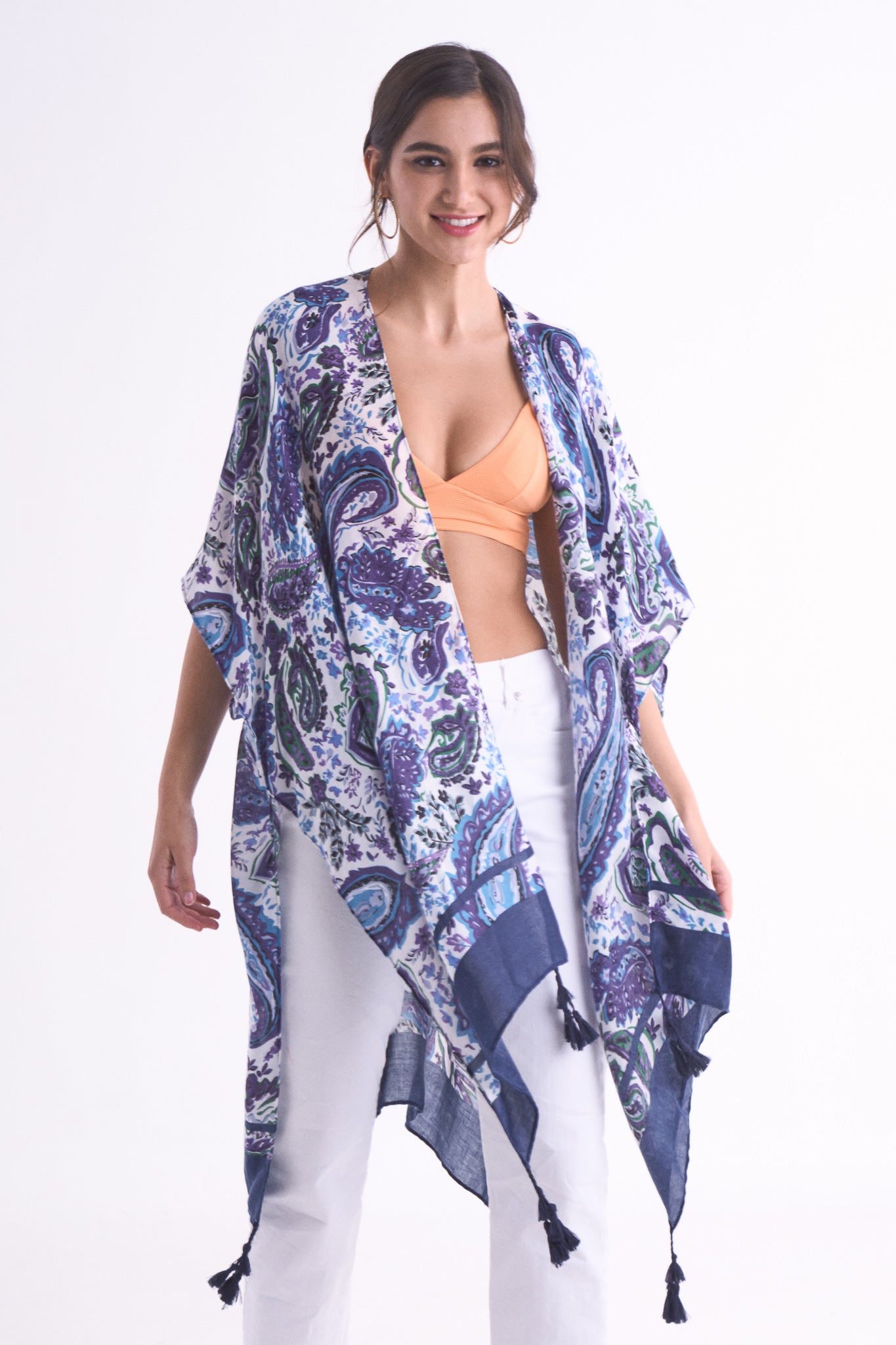 Paisley Border Print Kimono