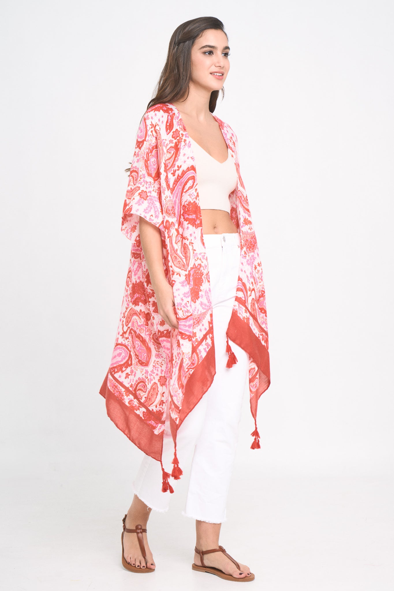 Paisley Border Print Kimono
