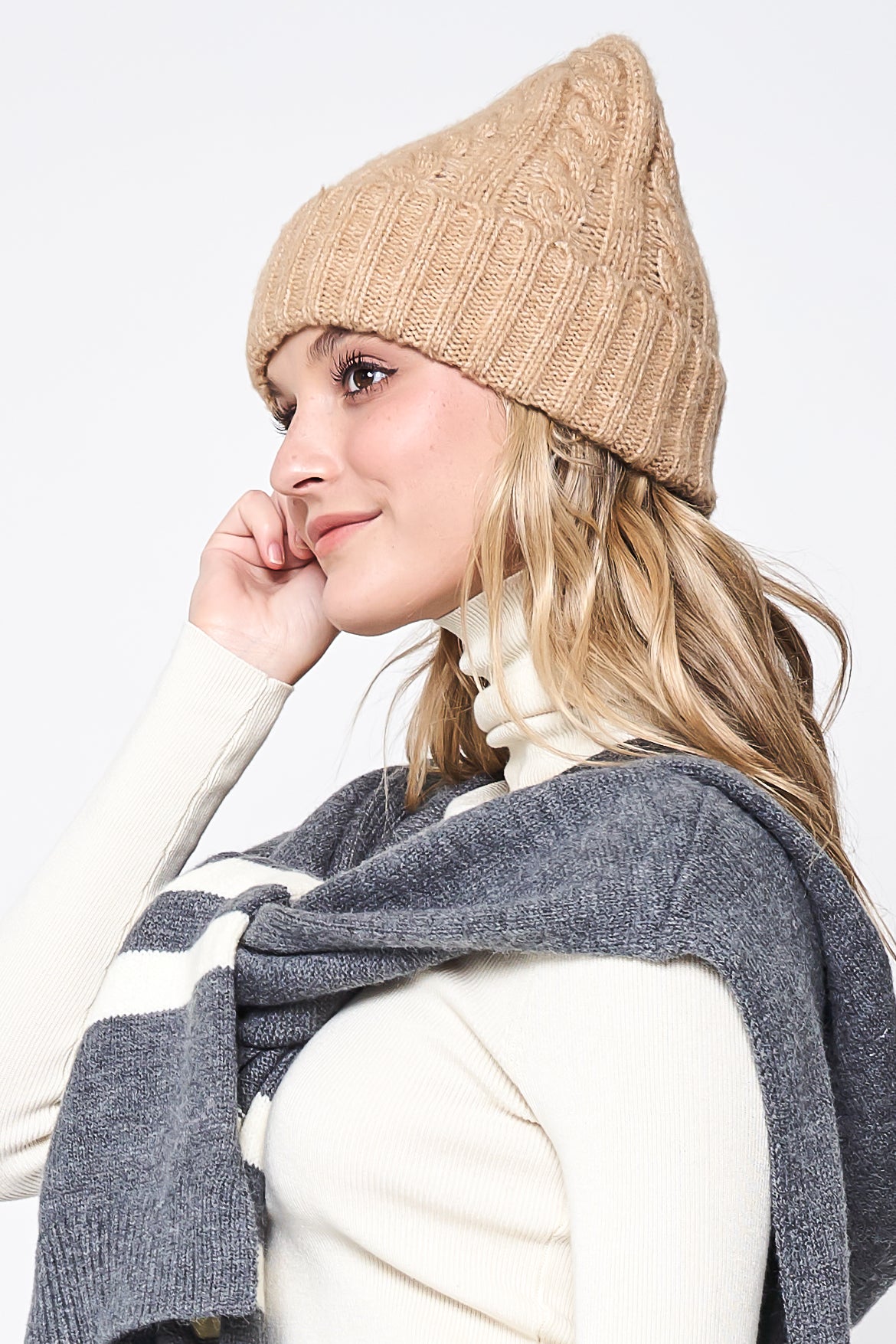 Solid Cable Knit Beanie