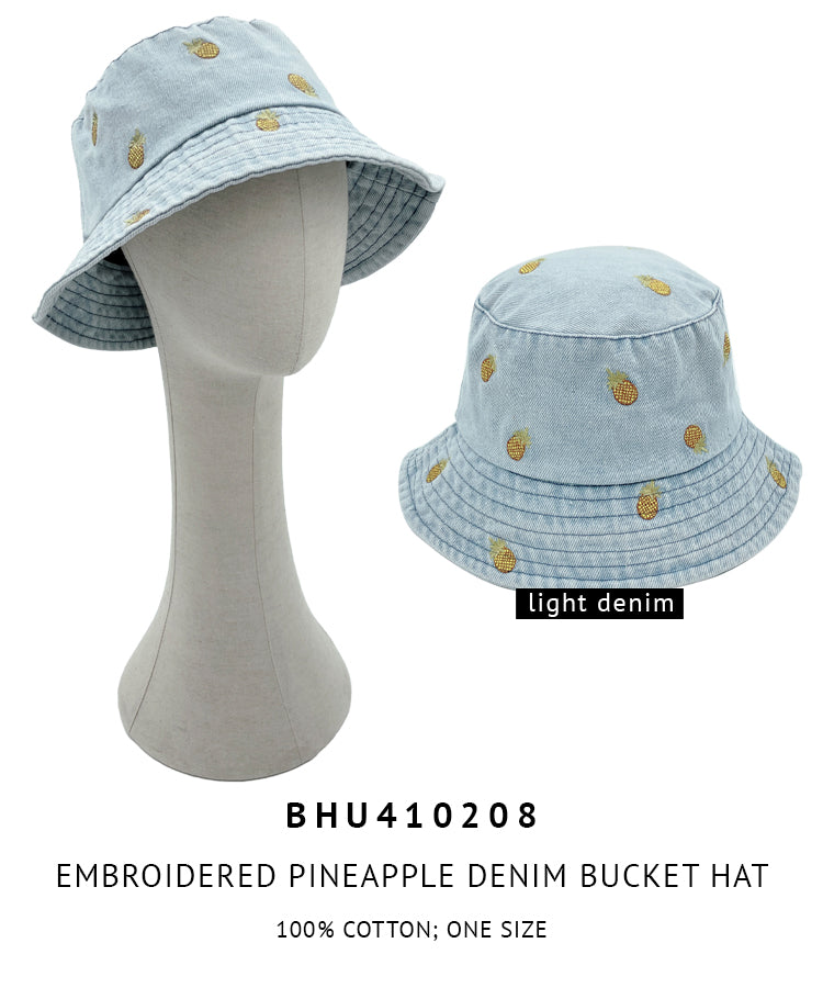 Embroidered Pineapple Denim Bucket Hat