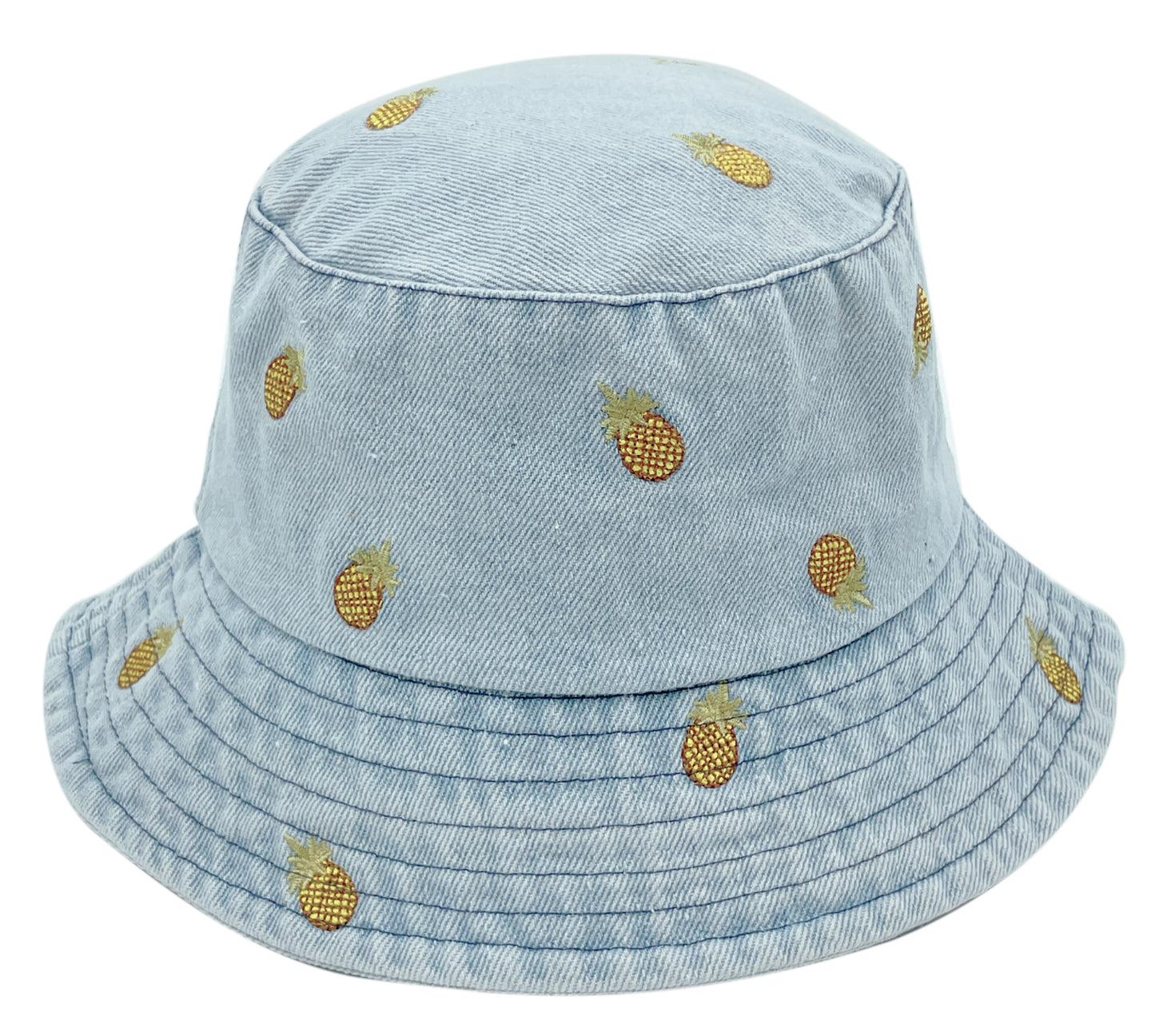 Embroidered Pineapple Denim Bucket Hat