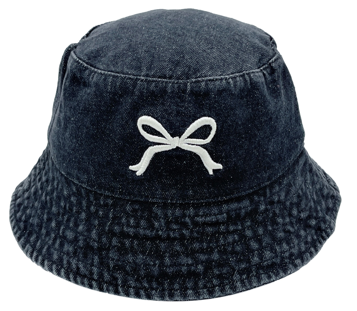 Embroidered Bow Denim Bucket Hat