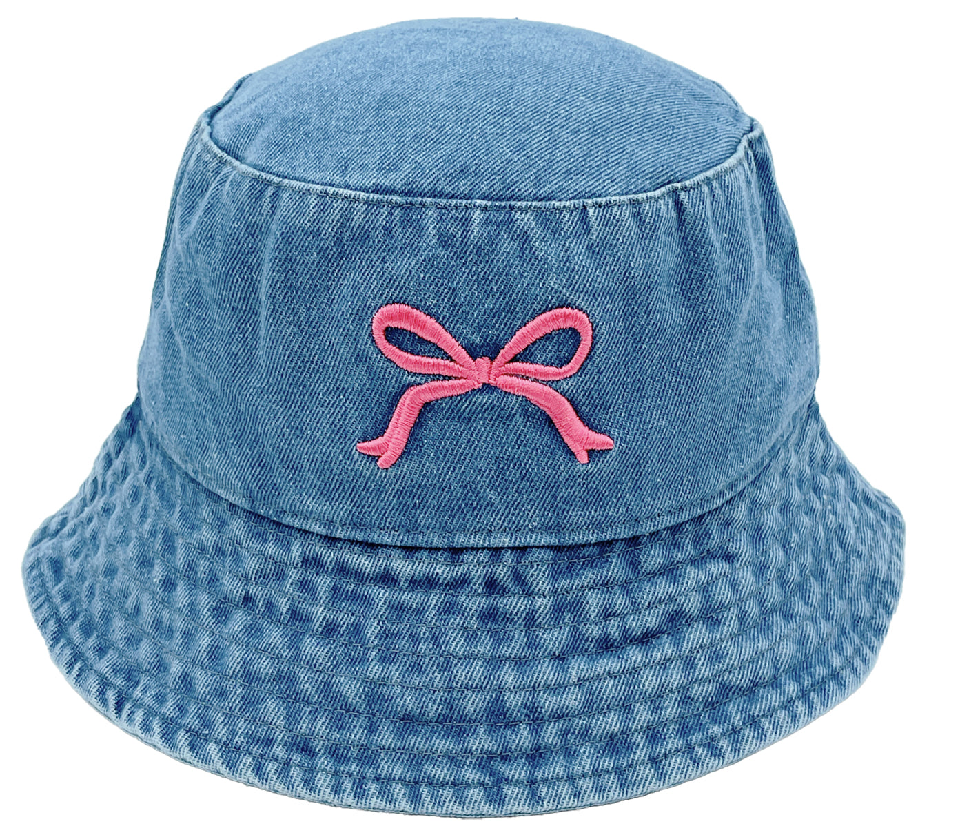 Embroidered Bow Denim Bucket Hat