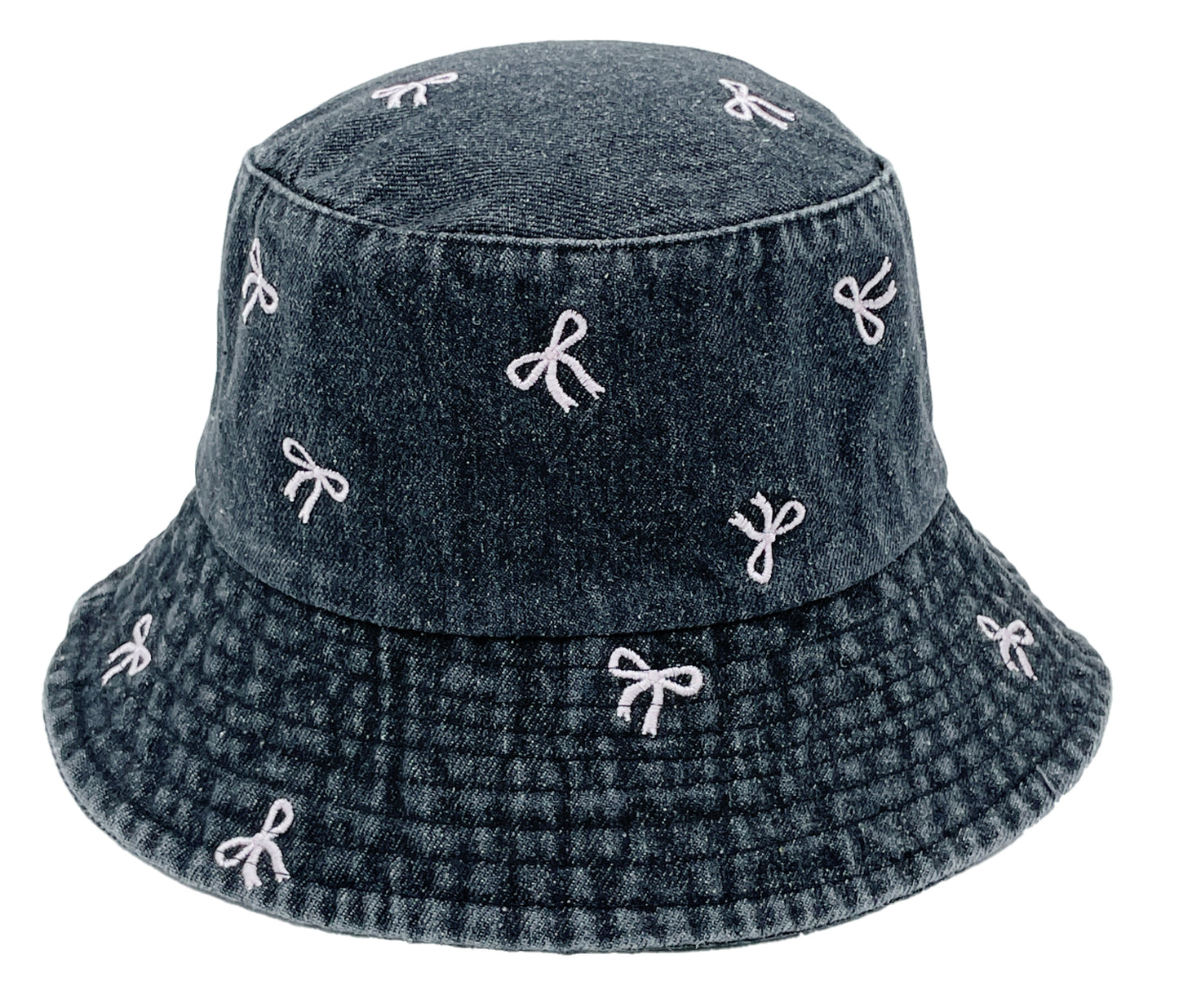 Embroidered Bow Denim Bucket Hat