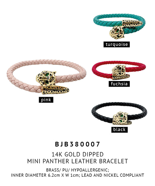 14K Gold Dipped Mini Panther Leather Bracelet