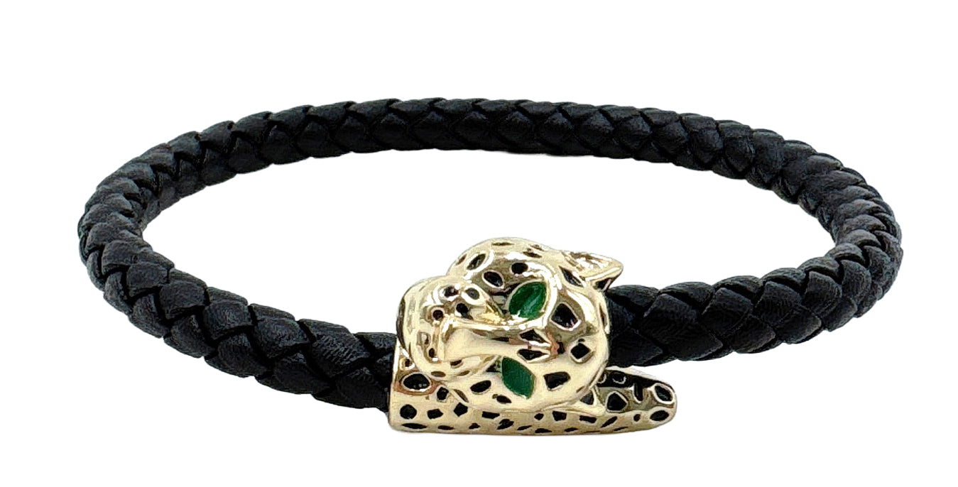 14K Gold Dipped Mini Panther Leather Bracelet