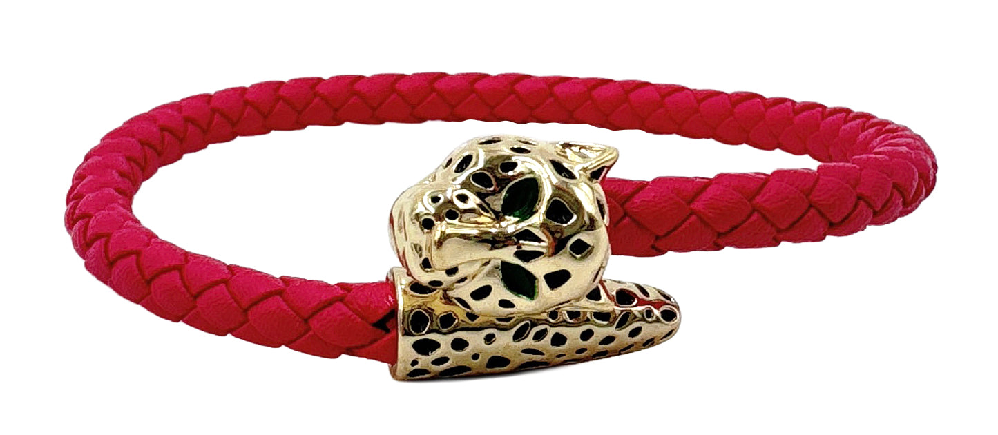 14K Gold Dipped Mini Panther Leather Bracelet