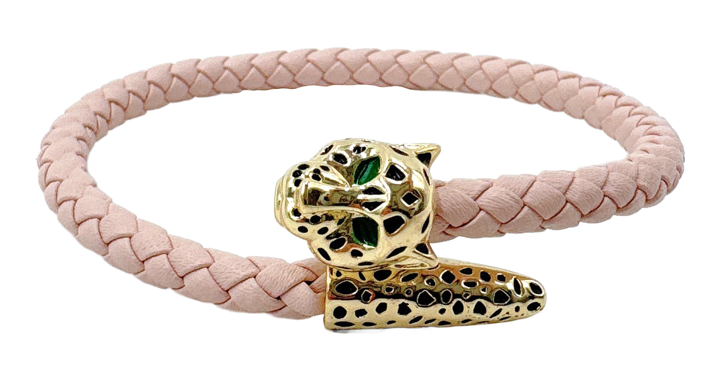 14K Gold Dipped Mini Panther Leather Bracelet