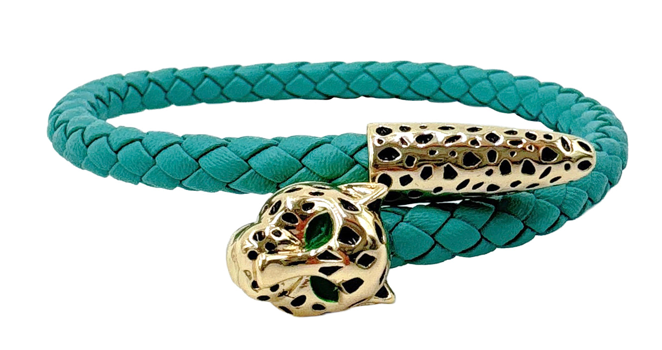 14K Gold Dipped Mini Panther Leather Bracelet