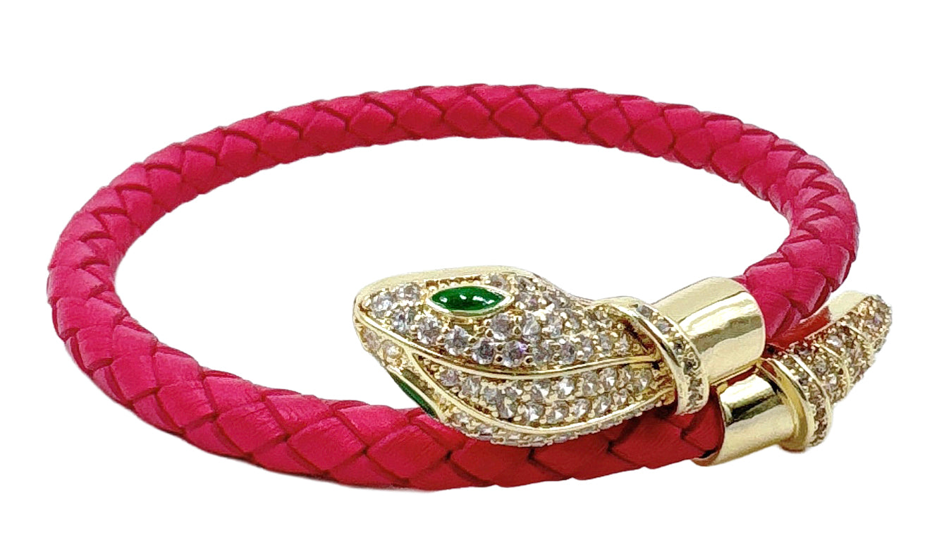 14K Gold Dipped Serpent Head Leather Bracelet