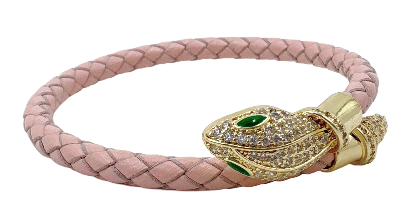 14K Gold Dipped Serpent Head Leather Bracelet