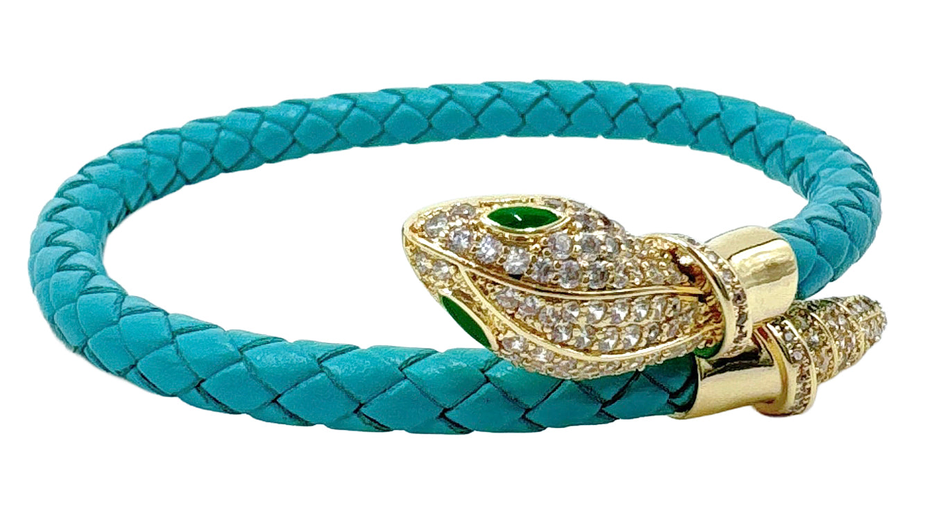 14K Gold Dipped Serpent Head Leather Bracelet