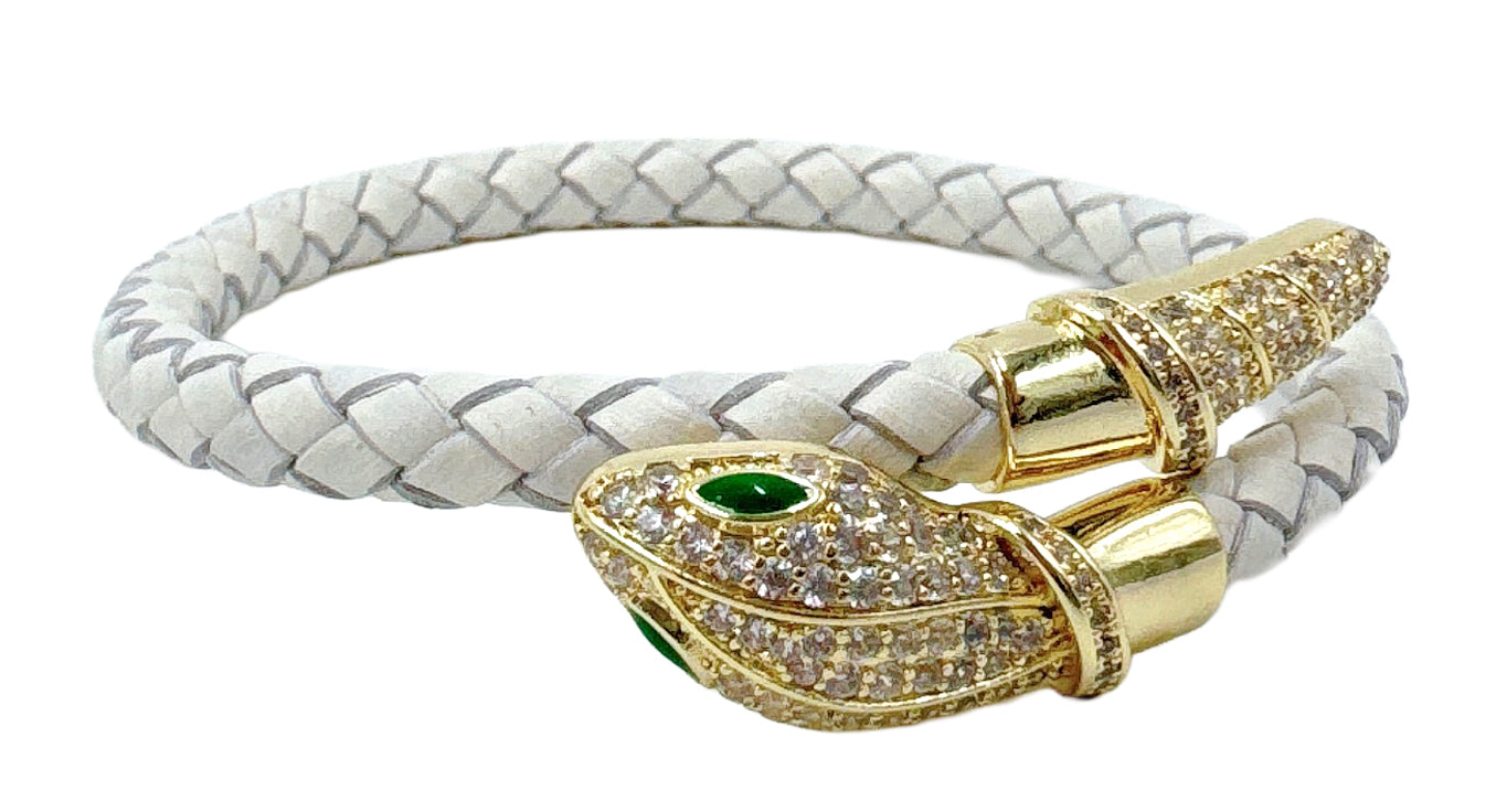 14K Gold Dipped Serpent Head Leather Bracelet