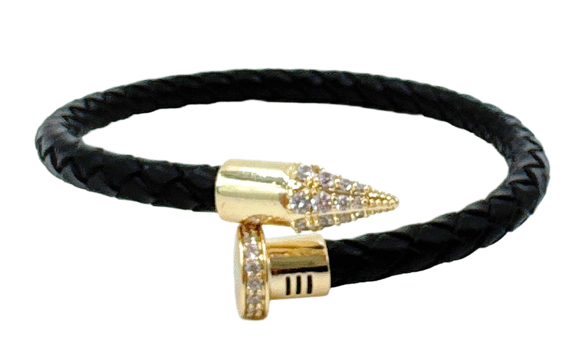 14K Gold Dipped Bullet Tip Leather Bracelet