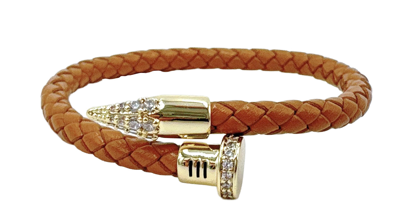 14K Gold Dipped Bullet Tip Leather Bracelet