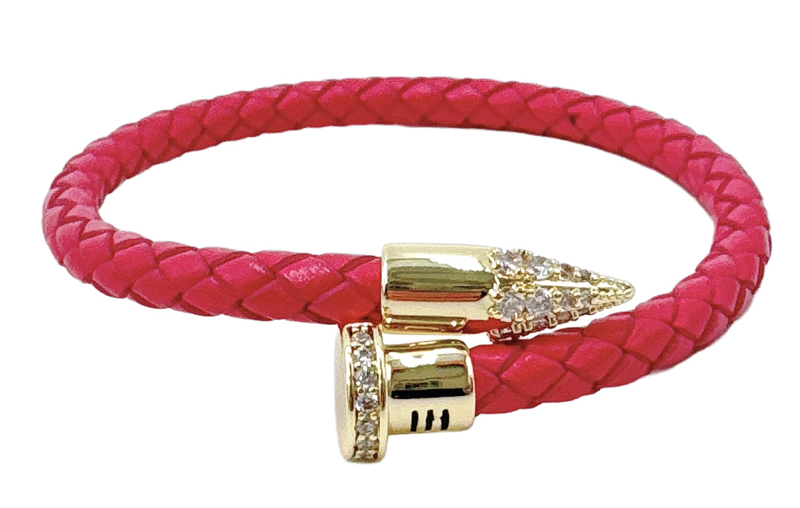 14K Gold Dipped Bullet Tip Leather Bracelet