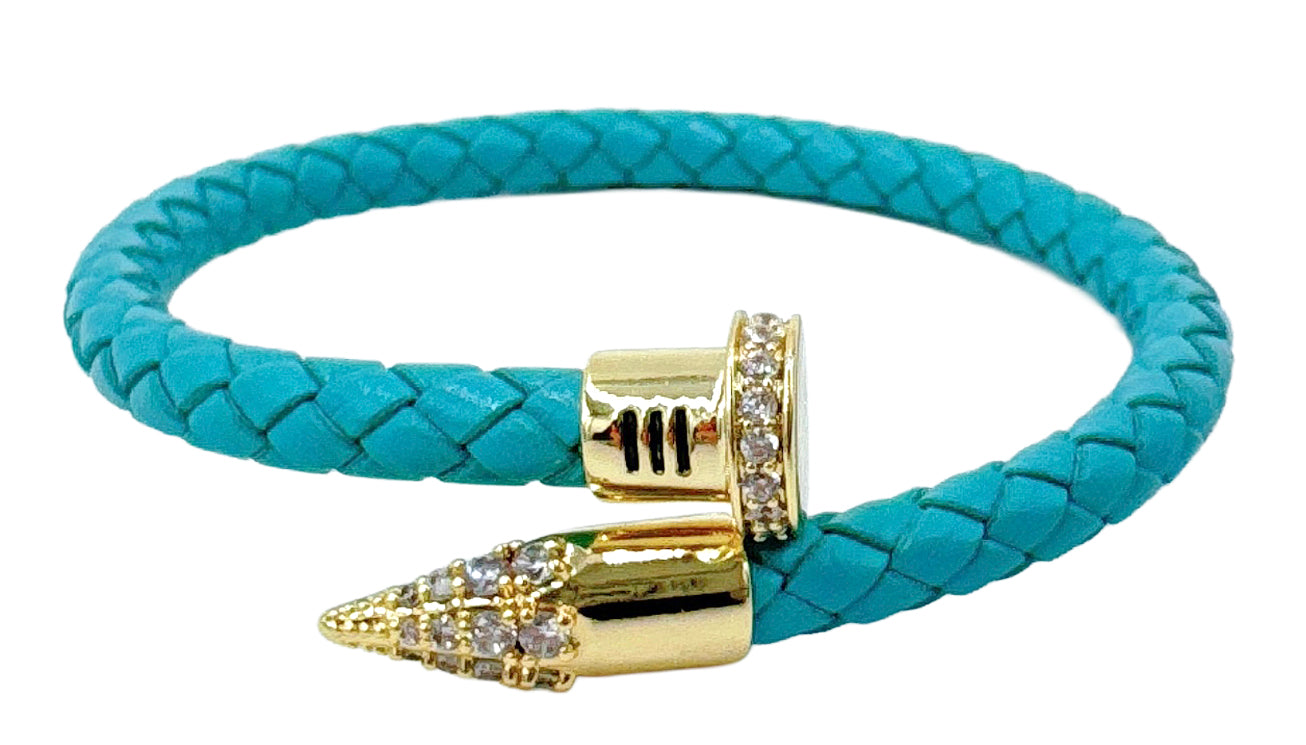 14K Gold Dipped Bullet Tip Leather Bracelet
