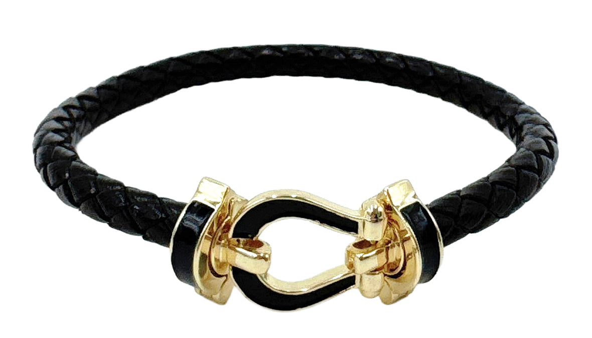 14K Gold/White Gold Dipped Enamel Link Leather Bracelet