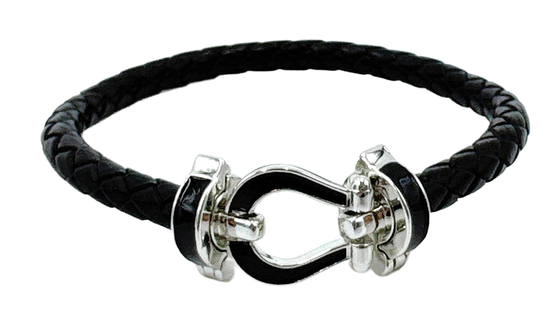 14K Gold/White Gold Dipped Enamel Link Leather Bracelet
