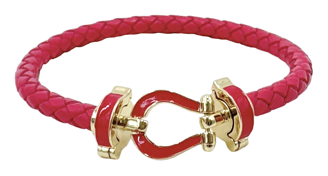 14K Gold/White Gold Dipped Enamel Link Leather Bracelet