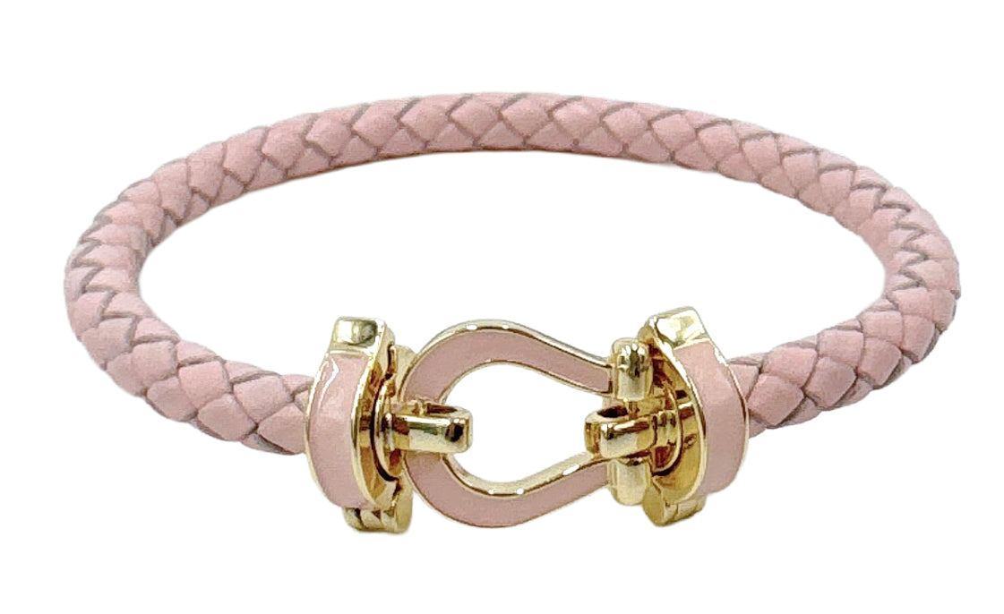14K Gold/White Gold Dipped Enamel Link Leather Bracelet