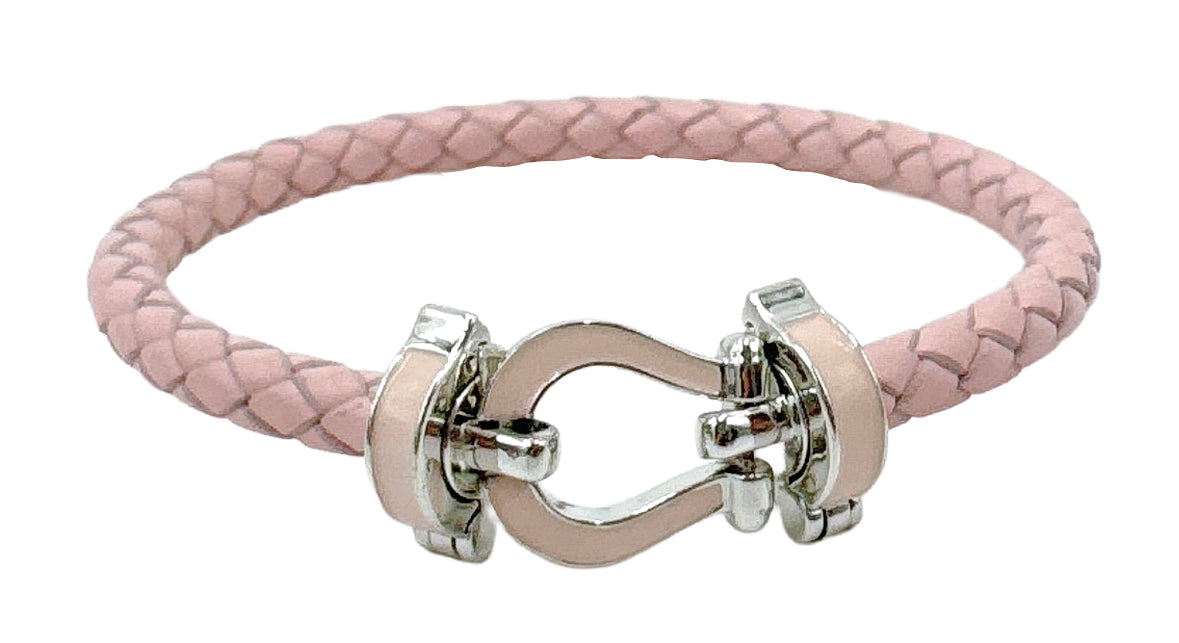 14K Gold/White Gold Dipped Enamel Link Leather Bracelet