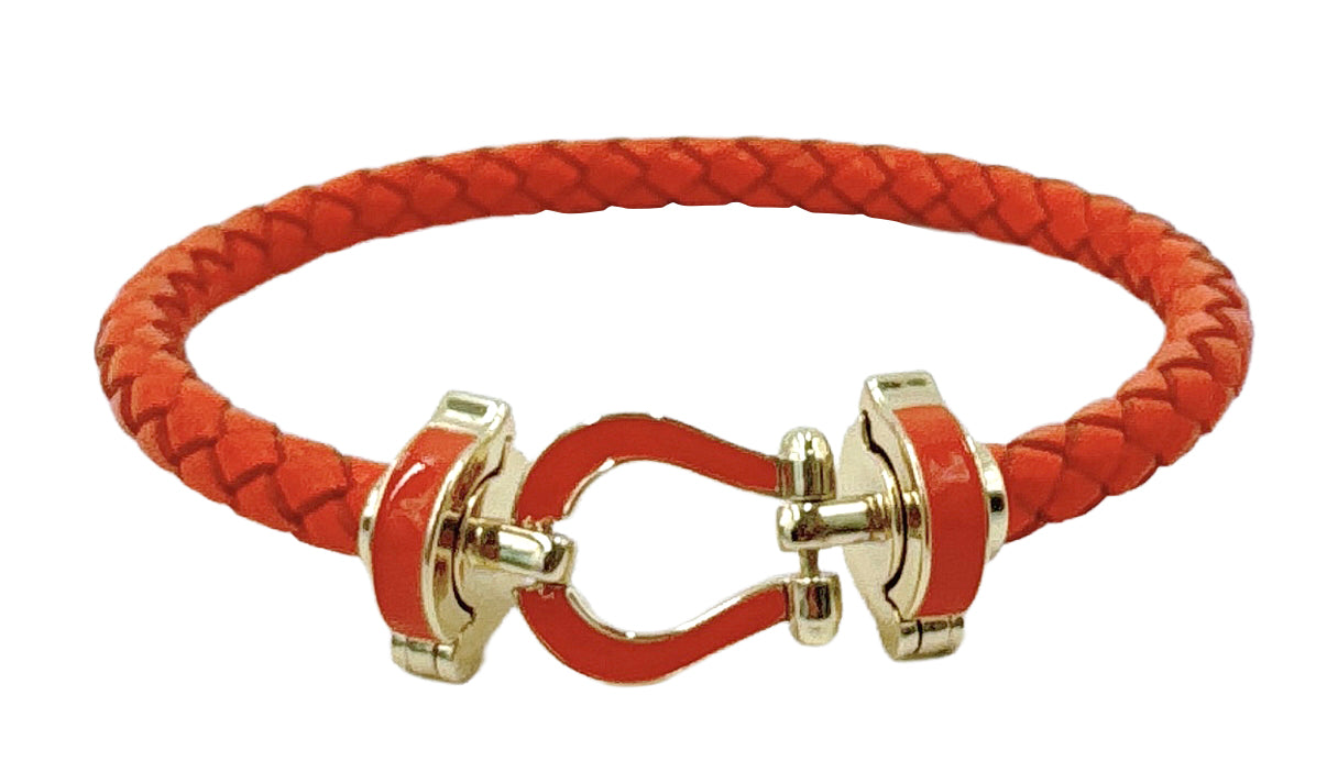 14K Gold/White Gold Dipped Enamel Link Leather Bracelet