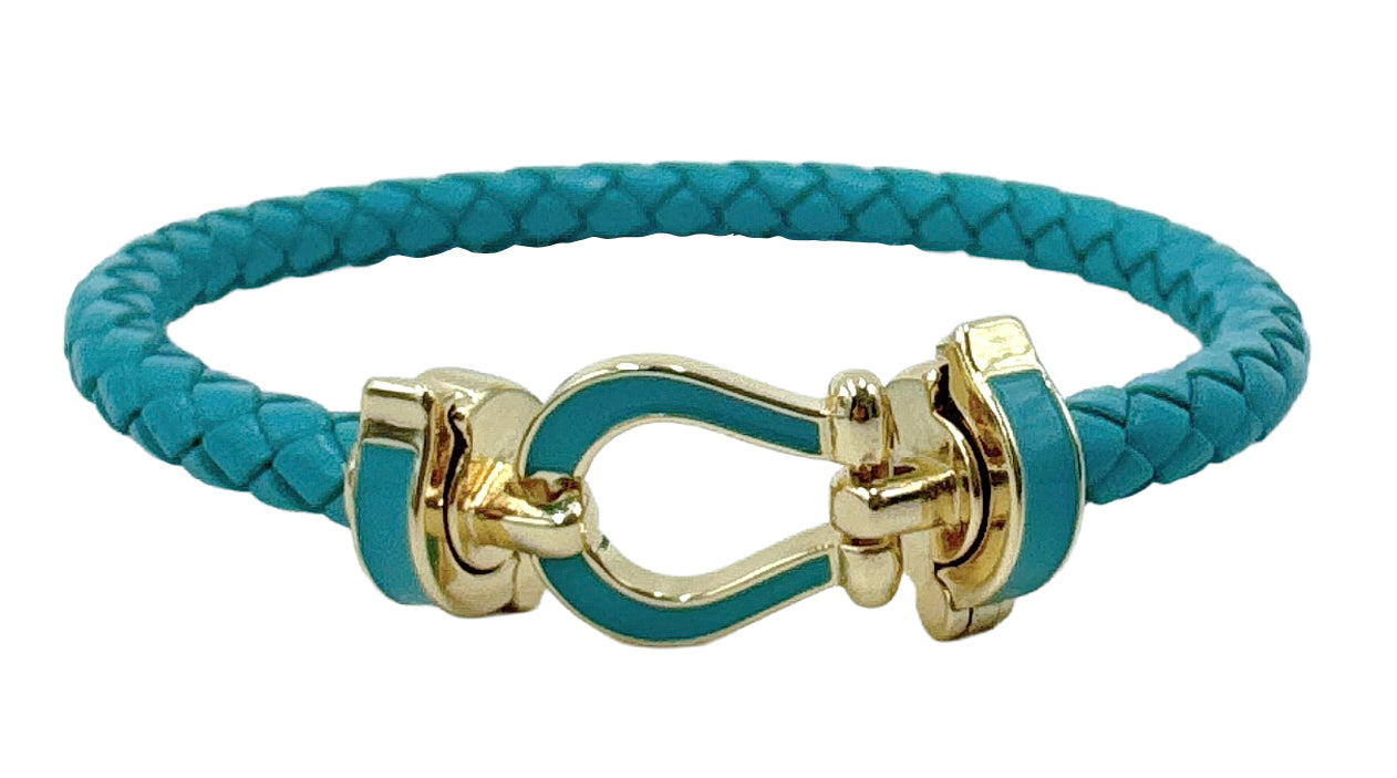 14K Gold/White Gold Dipped Enamel Link Leather Bracelet