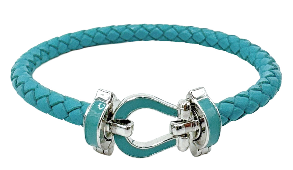 14K Gold/White Gold Dipped Enamel Link Leather Bracelet