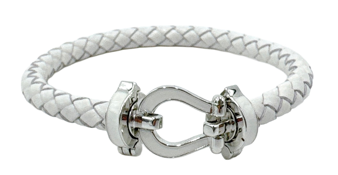14K Gold/White Gold Dipped Enamel Link Leather Bracelet