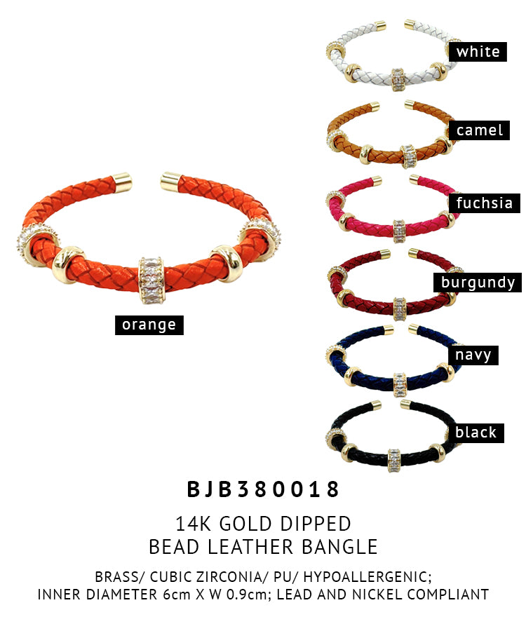 14K Gold Bead Leather Bracelet