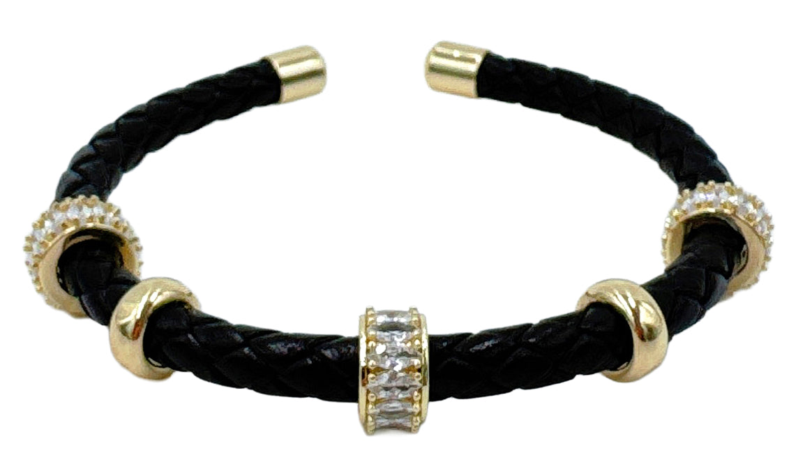 14K Gold Bead Leather Bracelet