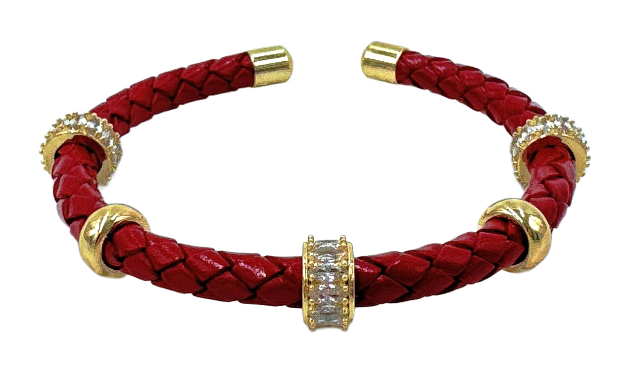 14K Gold Bead Leather Bracelet