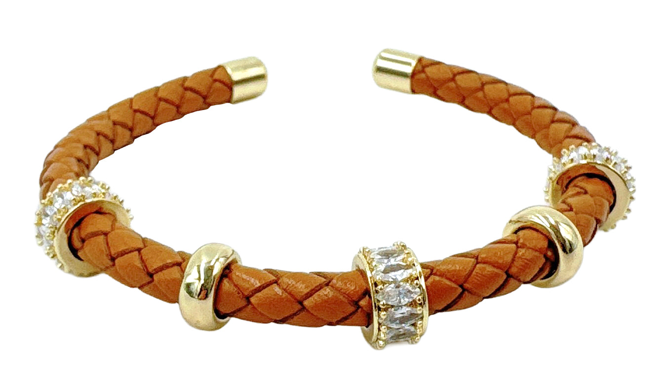 14K Gold Bead Leather Bracelet