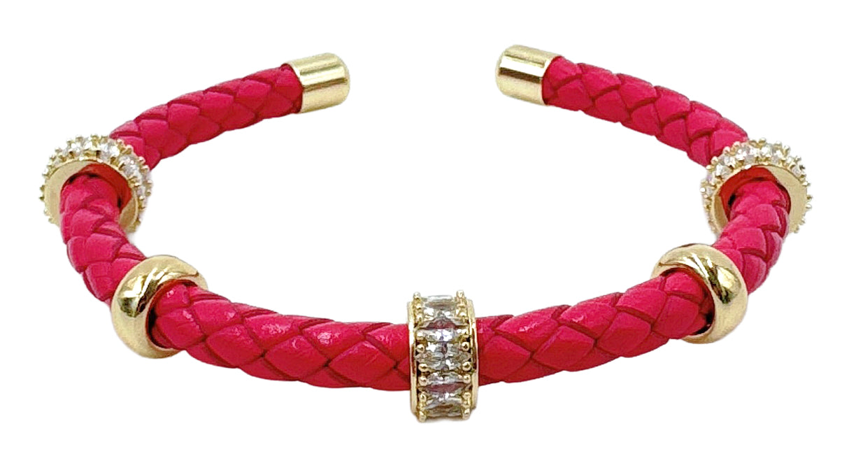 14K Gold Bead Leather Bracelet