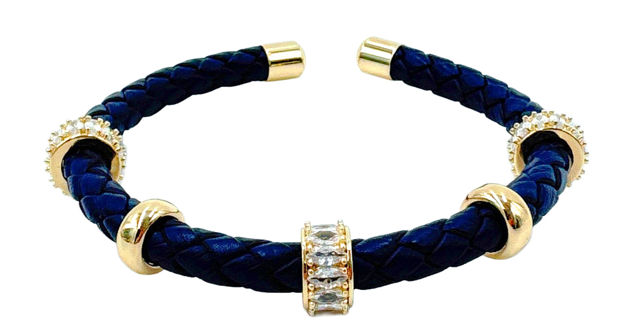 14K Gold Bead Leather Bracelet