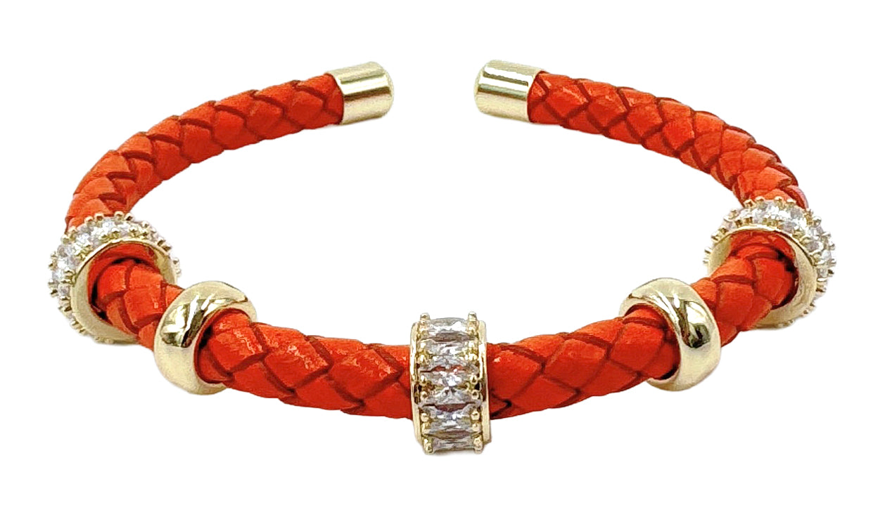 14K Gold Bead Leather Bracelet