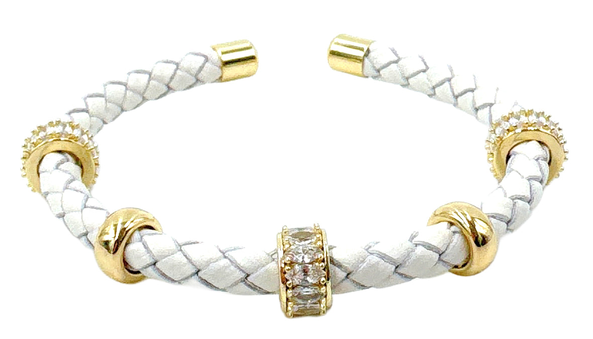 14K Gold Bead Leather Bracelet