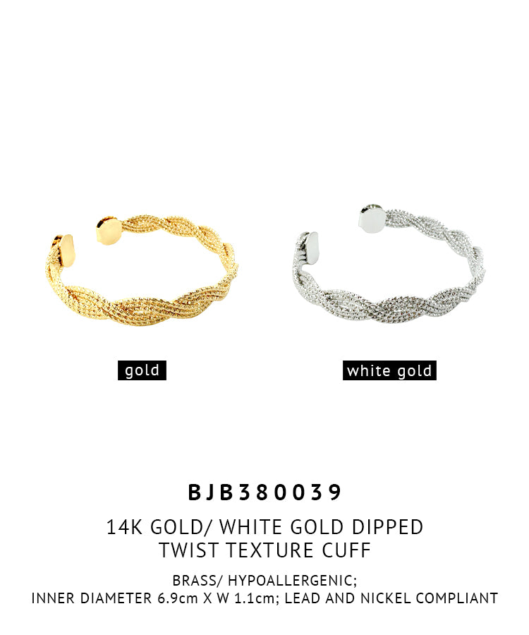 14K Gold/ White Gold Dipped Twist Texture Cuff