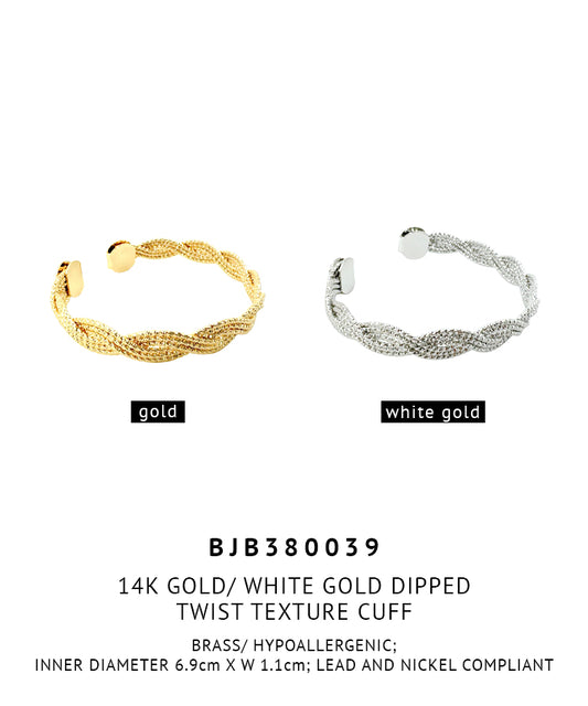 14K Gold/ White Gold Dipped Twist Texture Cuff