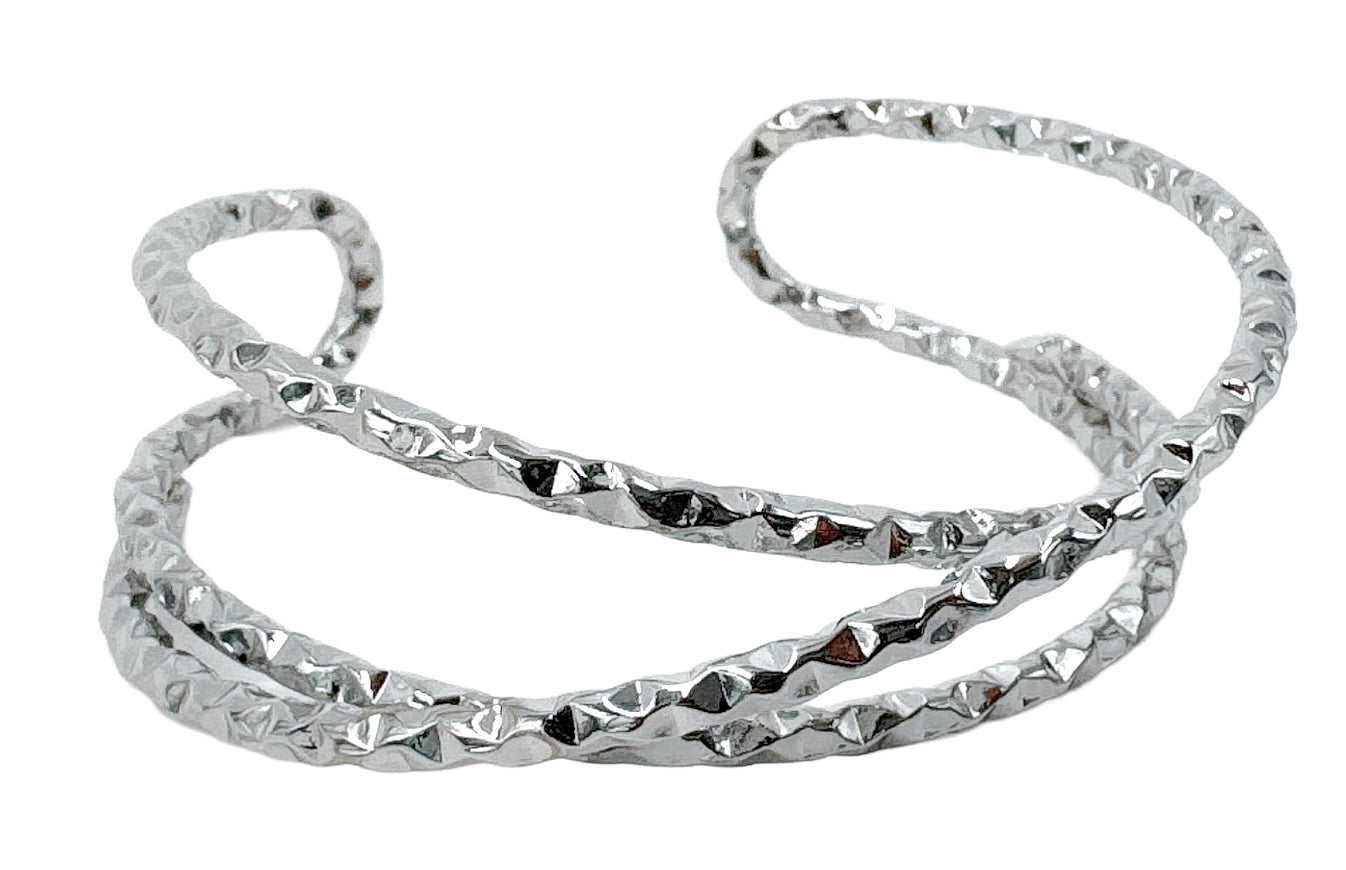 14K Gold/ White Gold Dipped Hammered Spiral Cuff