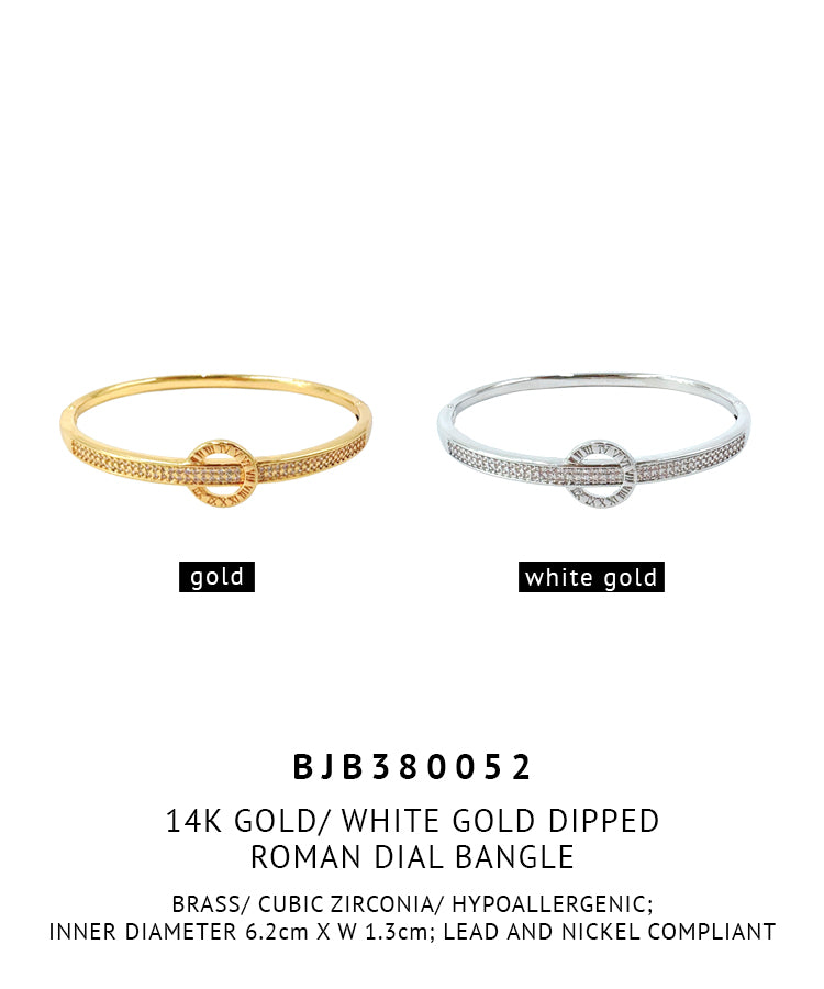 14K Gold/ White Gold Dipped Roman Dial Bangle