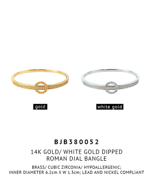 14K Gold/ White Gold Dipped Roman Dial Bangle