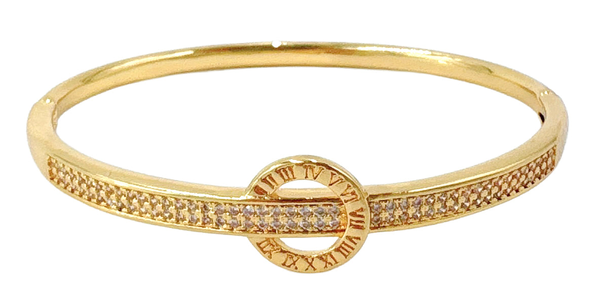 14K Gold/ White Gold Dipped Roman Dial Bangle