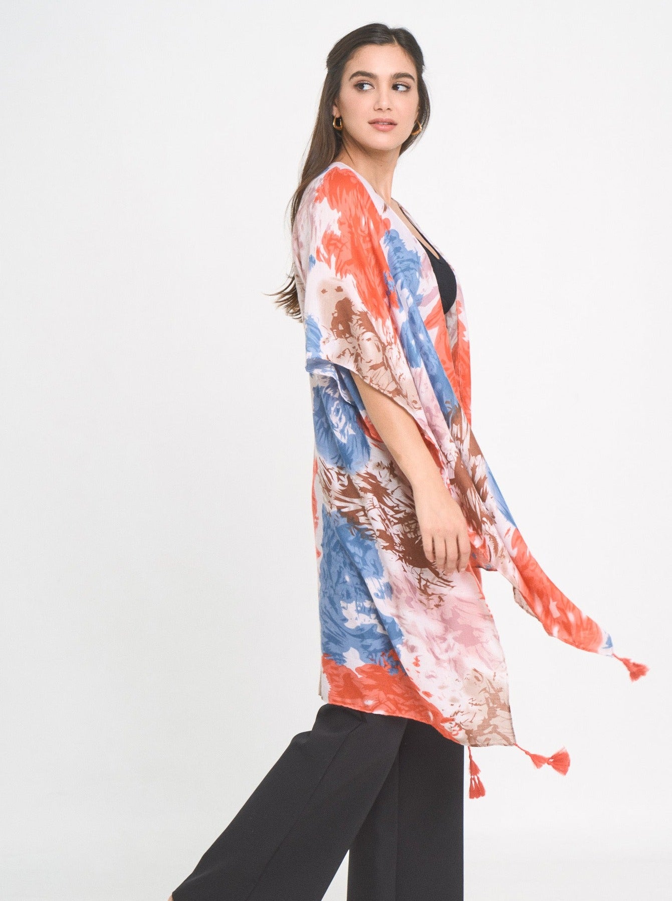 Watercolor Floral Print Kimono