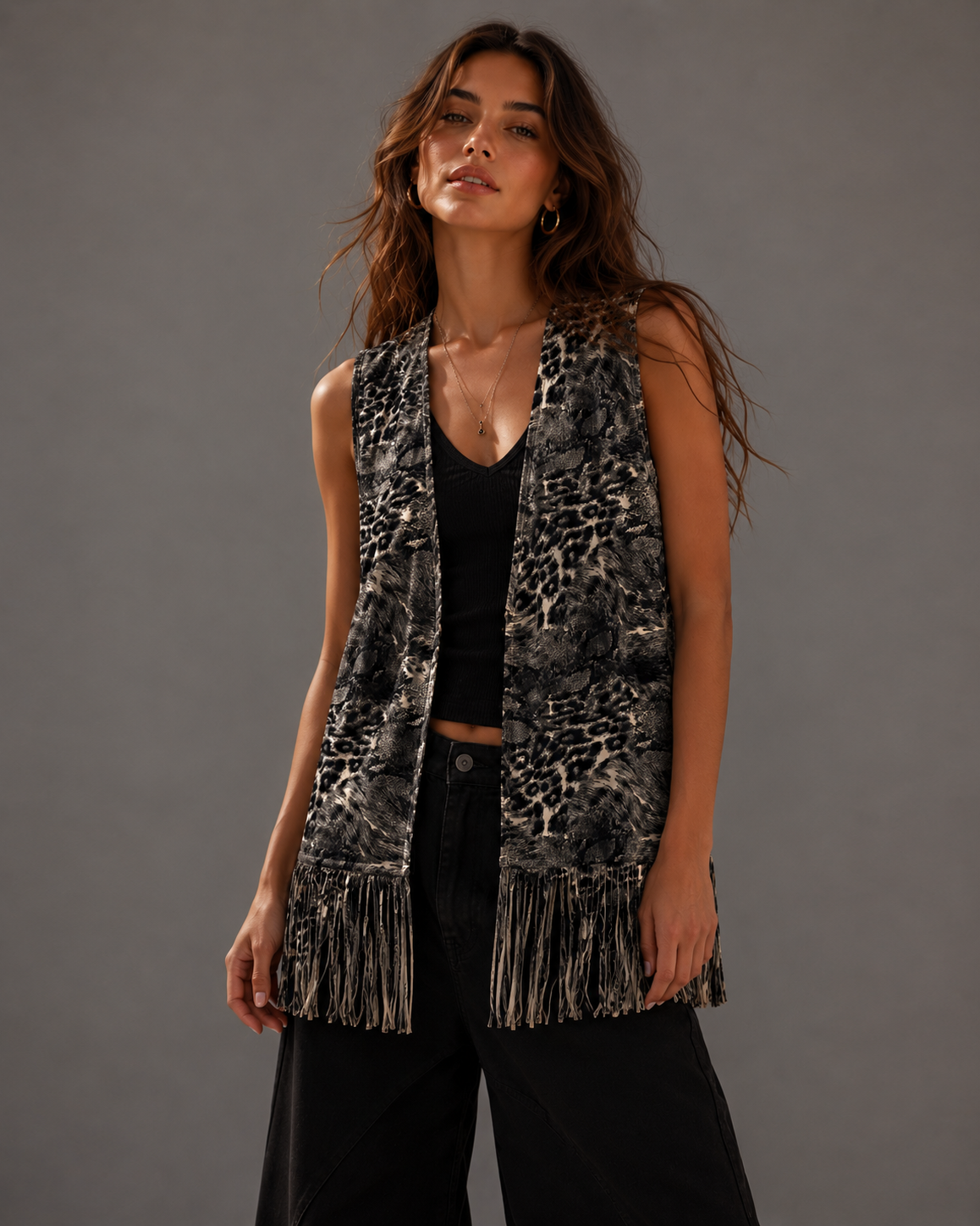 Animal Tassel Long Vest