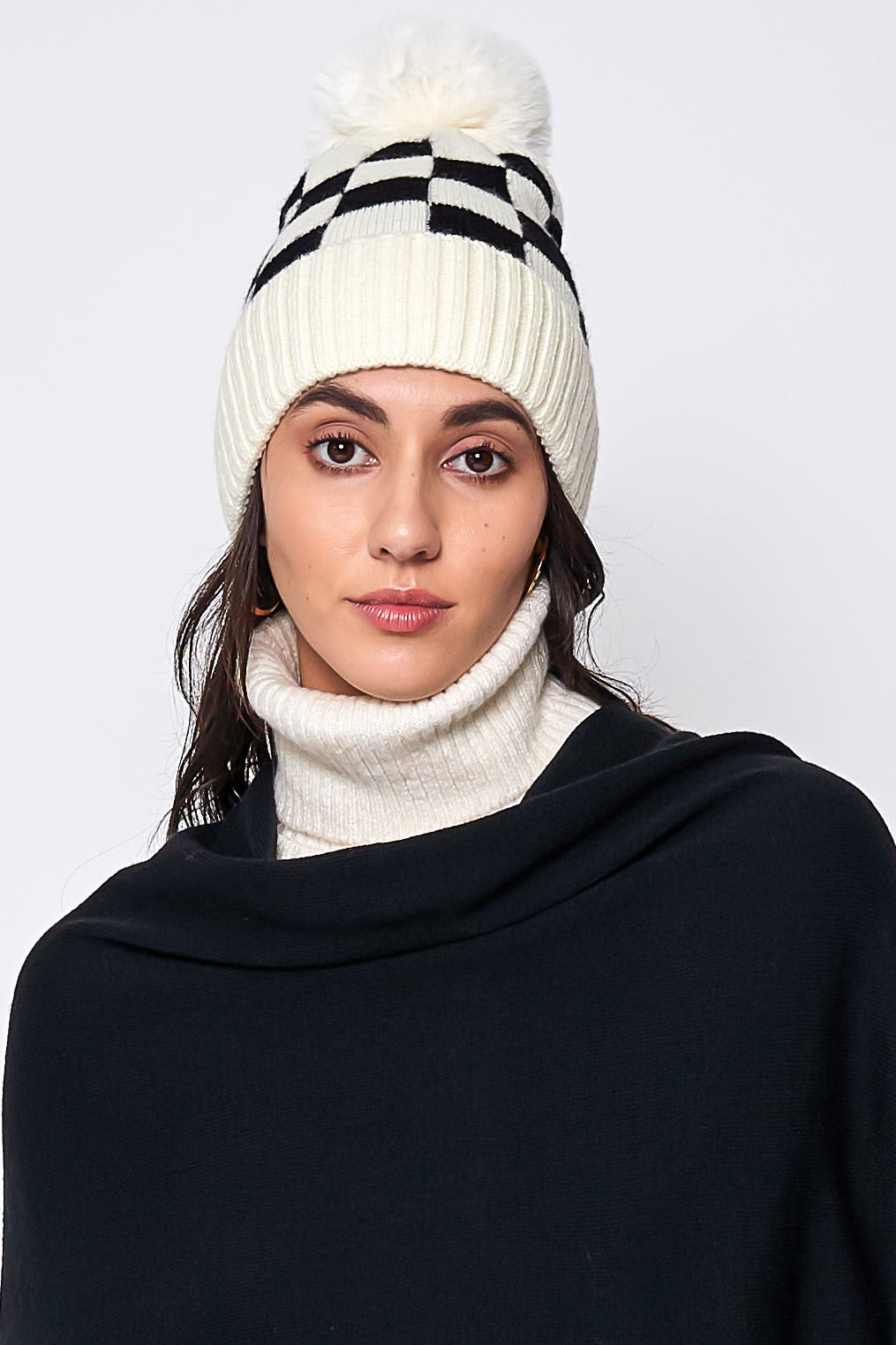 Checkered Beanie With Pom